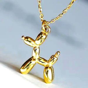 Necklace Balloon Dog Pendant Gold Chain Puppy Whimsical Fun Clown Circus Poodle